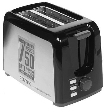 Тостер Centek CT-1429 750Вт, 7 ур. прожарки, 2 тоста, поддон, стоп, подогрев, разморозка