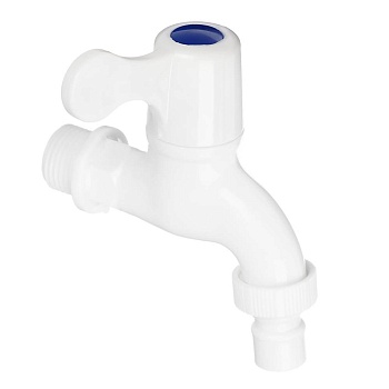 Кран водоразборный1/2(15мм) пластик, ручка флаг, со штуцером