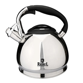 Чайник RASHEL М-7137 3л, нерж. сталь, свисток, черный