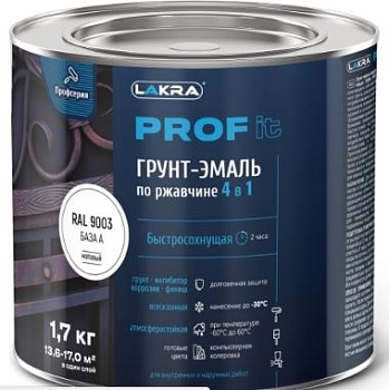 Грунт-эмаль по ржавчине 4 в 1 белая 9003 1,7кг PROF IT