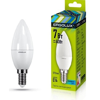 Лампа ERGOLUX диод. LED7 E14 7вт свеча С35 теплый свет 830