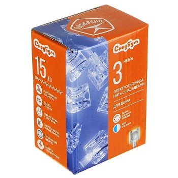 Гирлянда электр, 3м, 15LED, с нас. "Холодный лед", BW, бело-голубой перелив, пп, 220В