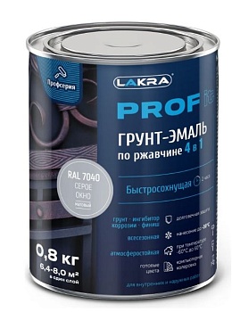 Грунт-эмаль по ржавчине 4 в 1 серое окно 7040 0,8кг PROF IT