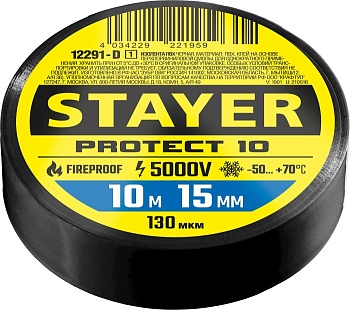 Изолента ПВХ 19мм х 20м черная ПВХ, Professional (12292-D) STAYER PROTECT-10