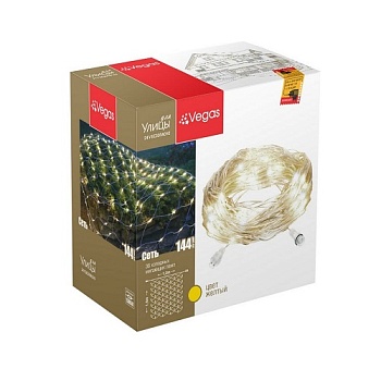 Гирлянда уличная VEGAS Сеть 55035 тепл.миг, 144л, 1,2х1,5м, без блок.пит