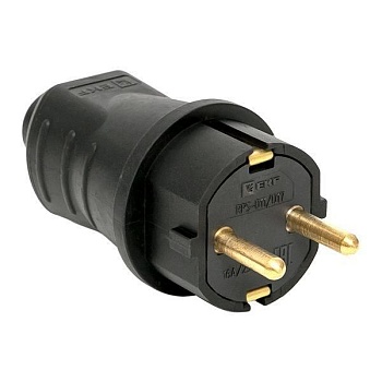 Вилка прямая 16А 2P+PE 230В IP44 каучук черный EKF