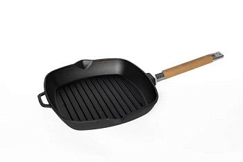 Сковорода-гриль чугунная ГАРДАРИКА 0626 26х26см,съемная деревянная ручка