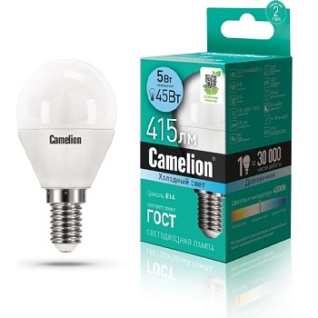 Лампа Camelion LED5 E14 845 шар G45 холодный свет