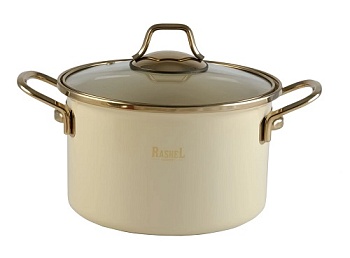 Кастрюля RASHEL Gold R07716 2,1л эмаль, ст.крышка, ручка золото; кремовый, индукция