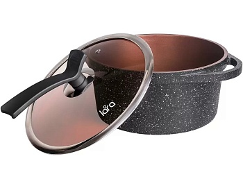 Кастрюля LARA LR02-233 серия Orlean 28см, 7.3л, мрамор, Bronze, капс. индукционное дно, крышка