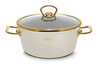  Кастрюля RASHEL Grand R0922 3,5л эмаль, ст.крышка, ручка золото; кремовый, индукция