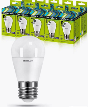 Лампа ERGOLUX диод. LED11 E27 11вт шар дневн (865)