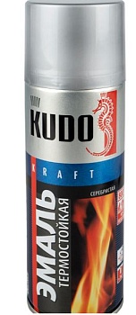 Краска эмаль аэр. термостойкая Kudo KU-5001, 520 мл, серебристая