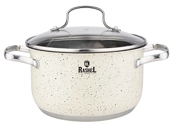Кастрюля RASHEL Стефани R-306в 3,6л нерж, ст.крышка, покрытие антипригарное гранитное, индукция