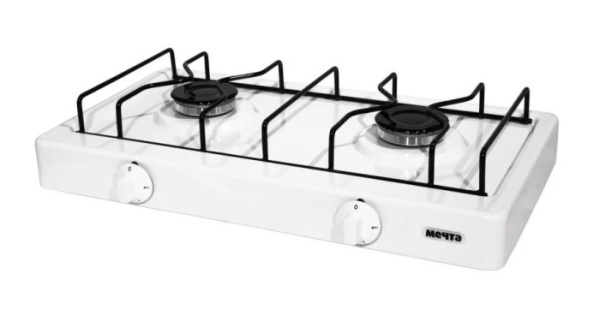 1. Плита газовая настольная Мечта-200М белая газовая 2конф.прис.комп.