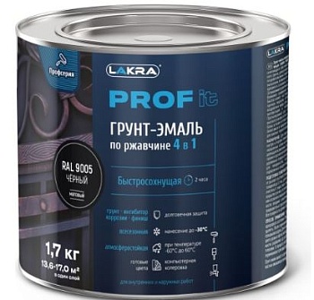 Грунт-эмаль по ржавчине 4 в 1 черный 9005 1,7кг PROF IT