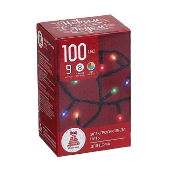 Гирлянда электрическая вьюн 9м, 100LED-призма, двойной мульти, 8реж, ПВХ, чп, 220В