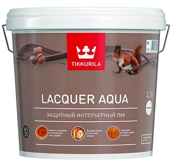 Лак полуглянцевый Lacquer Aqua (Лак Аква) TIKKURILA 2,7 л бесцветныйЛак полуглянцевый Lacquer Aqua (