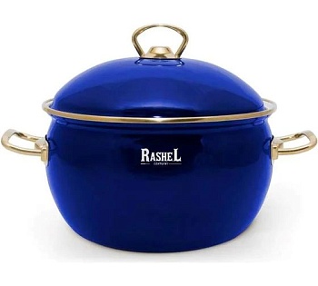 Кастрюля RASHEL PREMIUM R1220 4л, эмаль, эмал.крышка, ручки золото, синяя, индукция