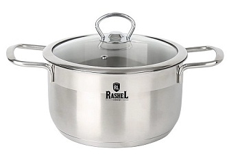 Кастрюля RASHEL Гретта R-20 2л, нерж. сталь, ст. крышка, 16х10,5см