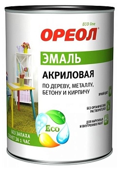 Краска эмаль АКРИЛОВАЯ черная глянцевая 0,9кг ОРЕОЛ