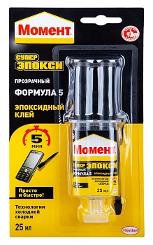 Клей эпоксидный Момент Супер Эпокси Формула 5, прозрачный, 25 мл