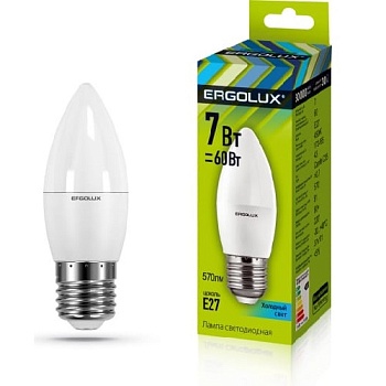 Лампа ERGOLUX диод. LED7 E27 7вт свеча С35 дневн (865)