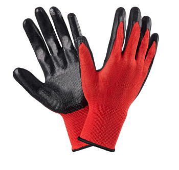 Перчатки садовые нейлоновые с нитриловым покрытием (красно-черное)