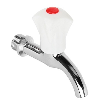 Кран водоразборный, короткий  излив, ручка белый пластик, 1/2"