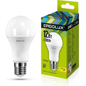 Лампа ERGOLUX диод. LED12 E27 12вт  А60 тепл