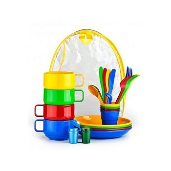 Набор посуды для пикника на 4 персон Дорожный, 26 предметов, цвет в ассортименте