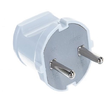 Вилка электрич. без заземлен. бел. 6А 250В