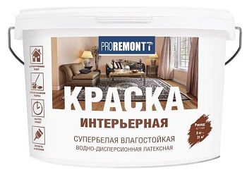 Краска ВД интерьерная влагостойкая PROREMONTT супербелая Л-С 3 кг