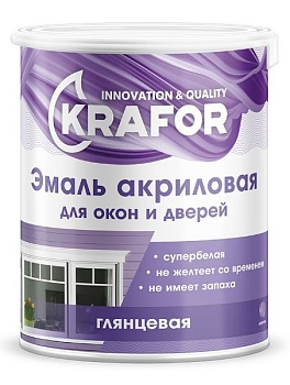 Краска-Эмаль для окон и дверей Krafor, акриловая, глянцевая, 3 кг, супербелая