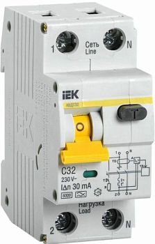 Выключатель автоматический дифференциального тока 2п (1P+N) C 32А 30мА тип A 6кА АВДТ-32 KARAT IEK