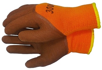Перчатки акриловые ,утепленные с п/п покрытием (оранжевые с коричневым)