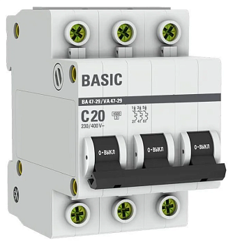 Выключатель автоматический модульный 3п C 20А 4.5кА ВА 47-29 Basic EKF