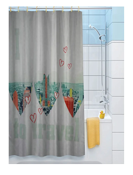 Штора д/ванной 180х200 ткань MZ-113 "Люблю путешествовать"