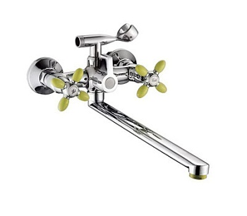 Смеситель д/ванны Olivia Gota Rocio с 2-мя рукоятками с изливом L-40см. с цв.руч. салатовый