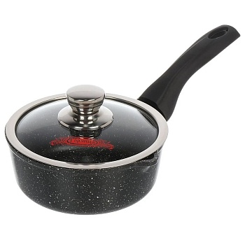 Ковш алюминий, антипригарное покрытие, 1 л, крышка стекло, бакелитовая ручка, Горница, Гранит