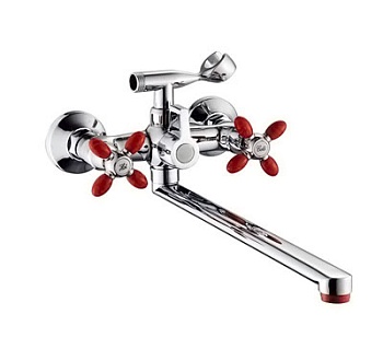 Смеситель д/ванны Olivia Gota Rocio с маховиками,S-30см, с цв.руч.красный 