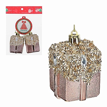 Набор подвесок "Подарок" 6,5х4,5см, 2 шт, пластик, розовое золото