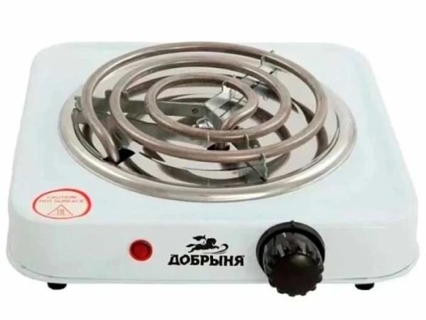 1. Эл.плитка Добрыня DO-2205W белая, 1конф.1,0кВт,спираль