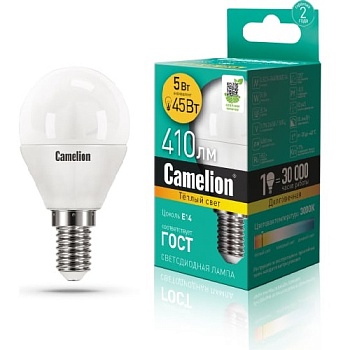 Лампа Camelion LED5 E14 830 шар G45 теплый свет