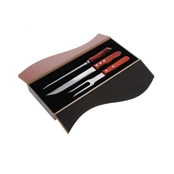 Набор для приготовления стейка 3 предмета (нож, вилка, точилка для ножа) в деревянном боксе