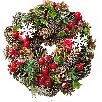 Венок из шишек ТЁПЛАЯ ДУША/ЛЕСНОЙ ДЕСЕРТ, 25 см, Hogewoning 114039-000