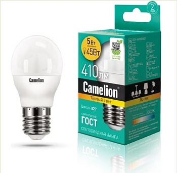 Лампа Camelion LED5 E27 830 шар G45 теплый