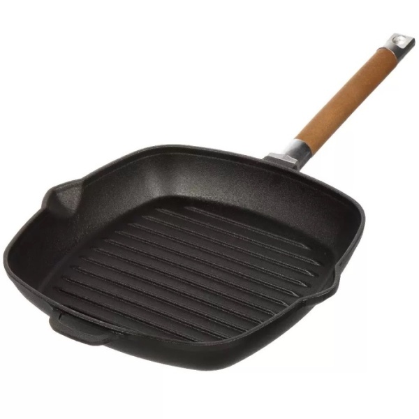 Сковорода-гриль чугунная ГАРДАРИКА 0626 26х26см,съемная деревянная ручка