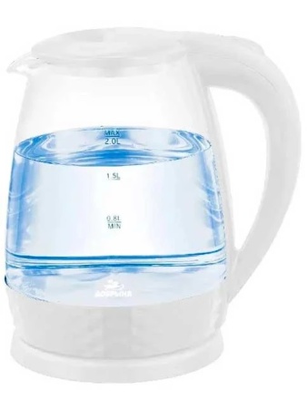 1. Чайник Добрыня DO-1252W белый, 1,8кВт,1,8л,