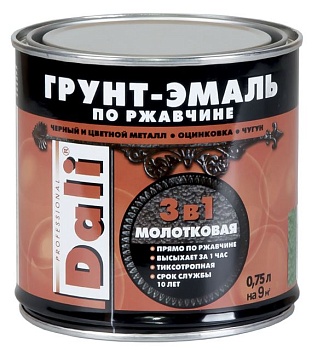 Грунт- эмаль по ржавчине 0,75л молотк. серебро 3в1 РОГНЕДА